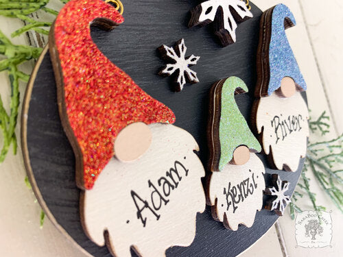 Gnome Family Ornament with 2, 3, 4, 5, or 6 Personalized Gnomes - Family, Grandkids, Friends Gift