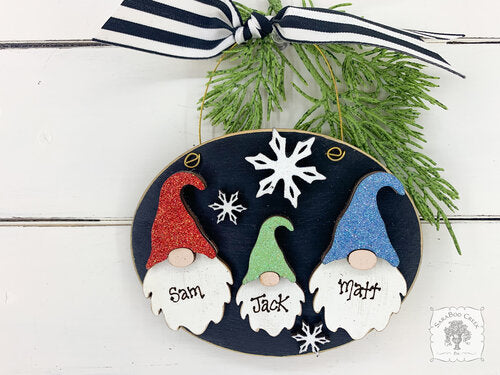 Gnome Family Ornament with 2, 3, 4, 5, or 6 Personalized Gnomes - Family, Grandkids, Friends Gift