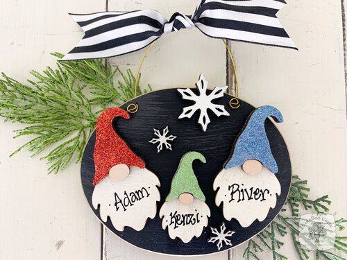 Gnome Family Ornament with 2, 3, 4, 5, or 6 Personalized Gnomes - Family, Grandkids, Friends Gift