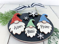 Gnome Family Ornament with 2, 3, 4, 5, or 6 Personalized Gnomes - Family, Grandkids, Friends Gift