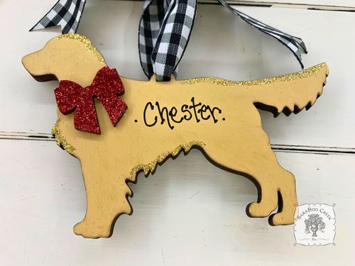 Golden Retriever Ornament - Personalized Gold Silhouette Retriever Dog Ornament