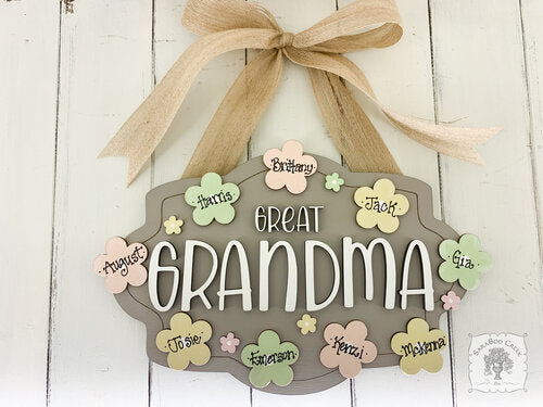 Grandma / Great Grandma Plaque with Personalized Flowers with Grandkids Names