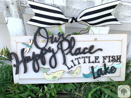 Our Happy Place at the Lake Sign with Your Town Name - Custom Lake House Plaque