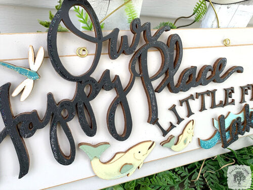 Our Happy Place at the Lake Sign with Your Town Name - Custom Lake House Plaque