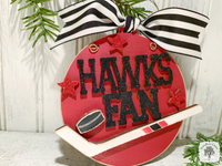 Hawks Fan Ornament with Hockey Stick & Puck