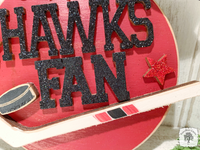 Hawks Fan Ornament with Hockey Stick & Puck