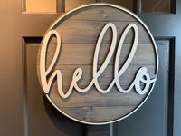 Round Wooden Hello or Welcome Front Door Sign w/ Border