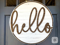 Round Wooden Hello or Welcome Front Door Sign w/ Border