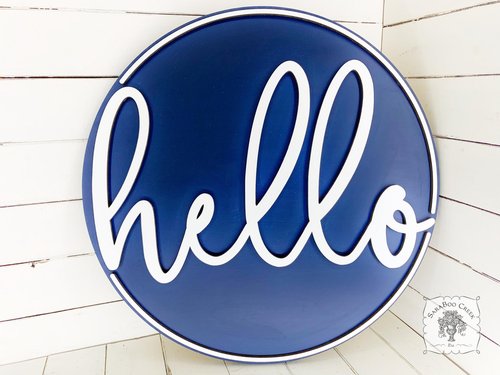 Round Wooden Hello or Welcome Front Door Sign w/ Border