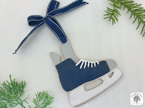 Hockey Skate Ornament - Personalized Wood Hockey Fan or Player Gift