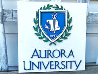 College / University School Sign - Aurora University Logo on 12 x 12 Plaque; Handmade Wood