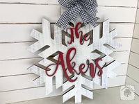 20" Snowflake Door Hanger Stained or Rustic White - Customize with Wood Word or Initial