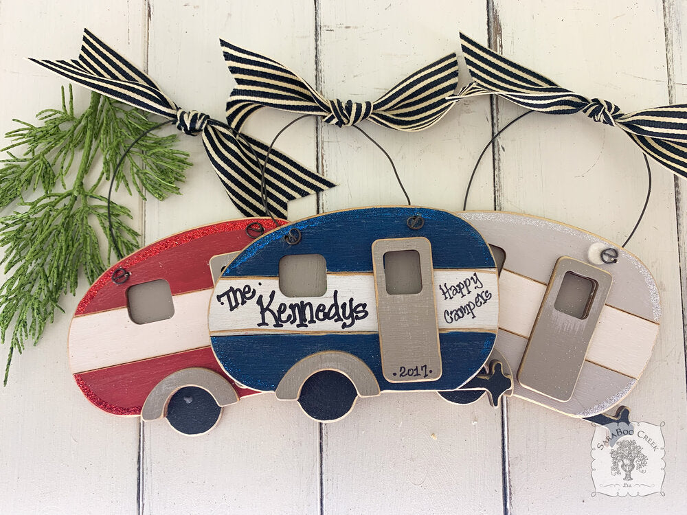 Camper Ornament - Personalized Vintage Style Camper Trailer Christmas Ornament, Camping Gift