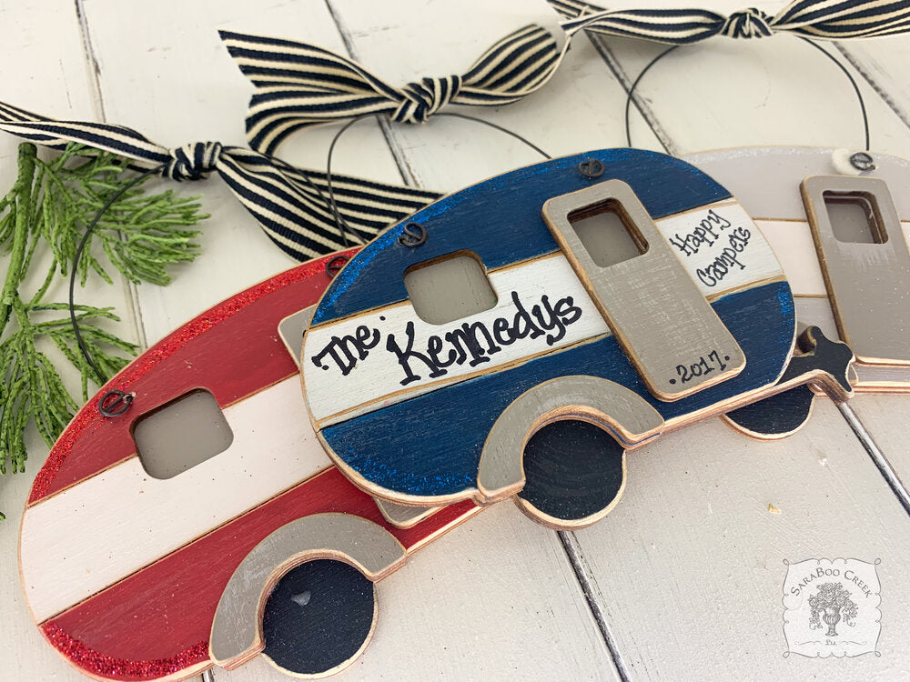 Camper Ornament - Personalized Vintage Style Camper Trailer Christmas Ornament, Camping Gift