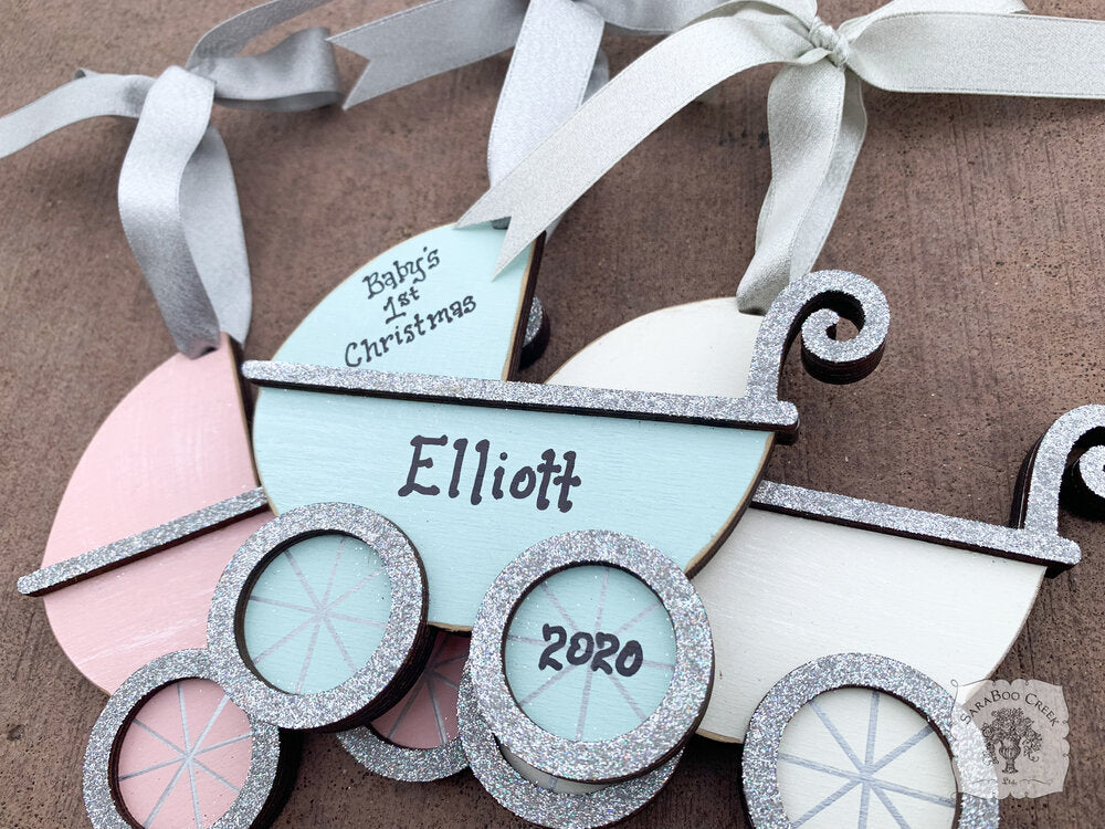 Baby Buggy / Stroller Ornament - Personalized Baby's First Christmas Ornament