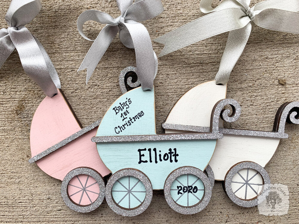 Baby Buggy / Stroller Ornament - Personalized Baby's First Christmas Ornament