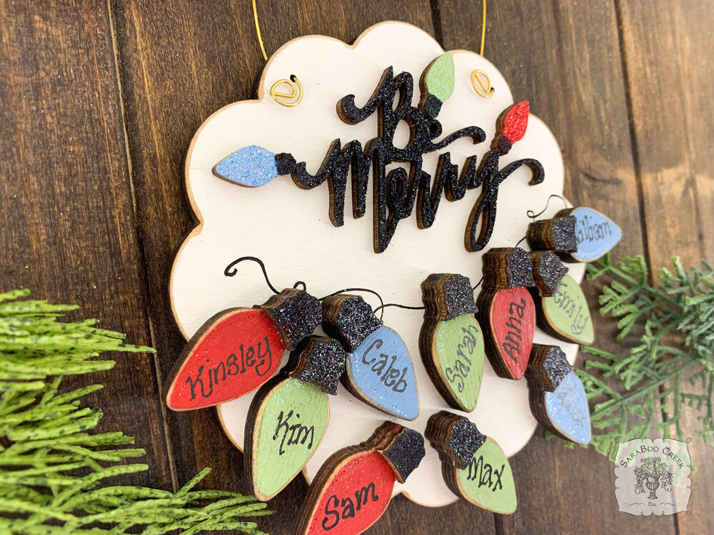 Be Merry Christmas Light Bulbs Ornament (6-15 Bulbs) - Grandkids, Grandchildren or Family Personalized Ornament