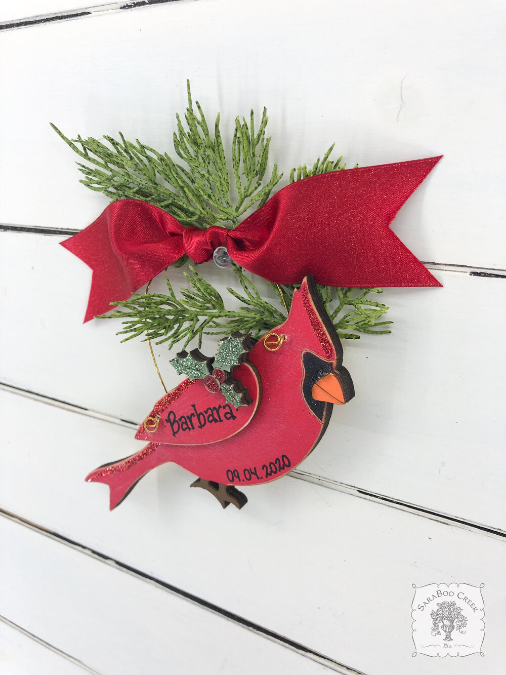 Cardinal Ornament - Personalized Cardinal Christmas Ornament, Handmade Wood Memorial Gift