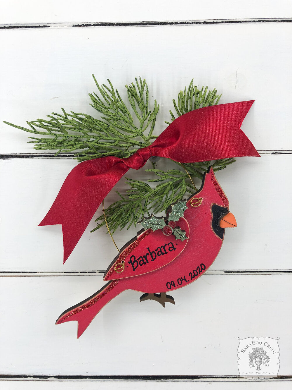 Cardinal Ornament - Personalized Cardinal Christmas Ornament, Handmade Wood Memorial Gift