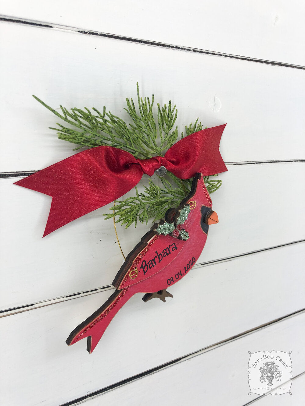 Cardinal Ornament - Personalized Cardinal Christmas Ornament, Handmade Wood Memorial Gift