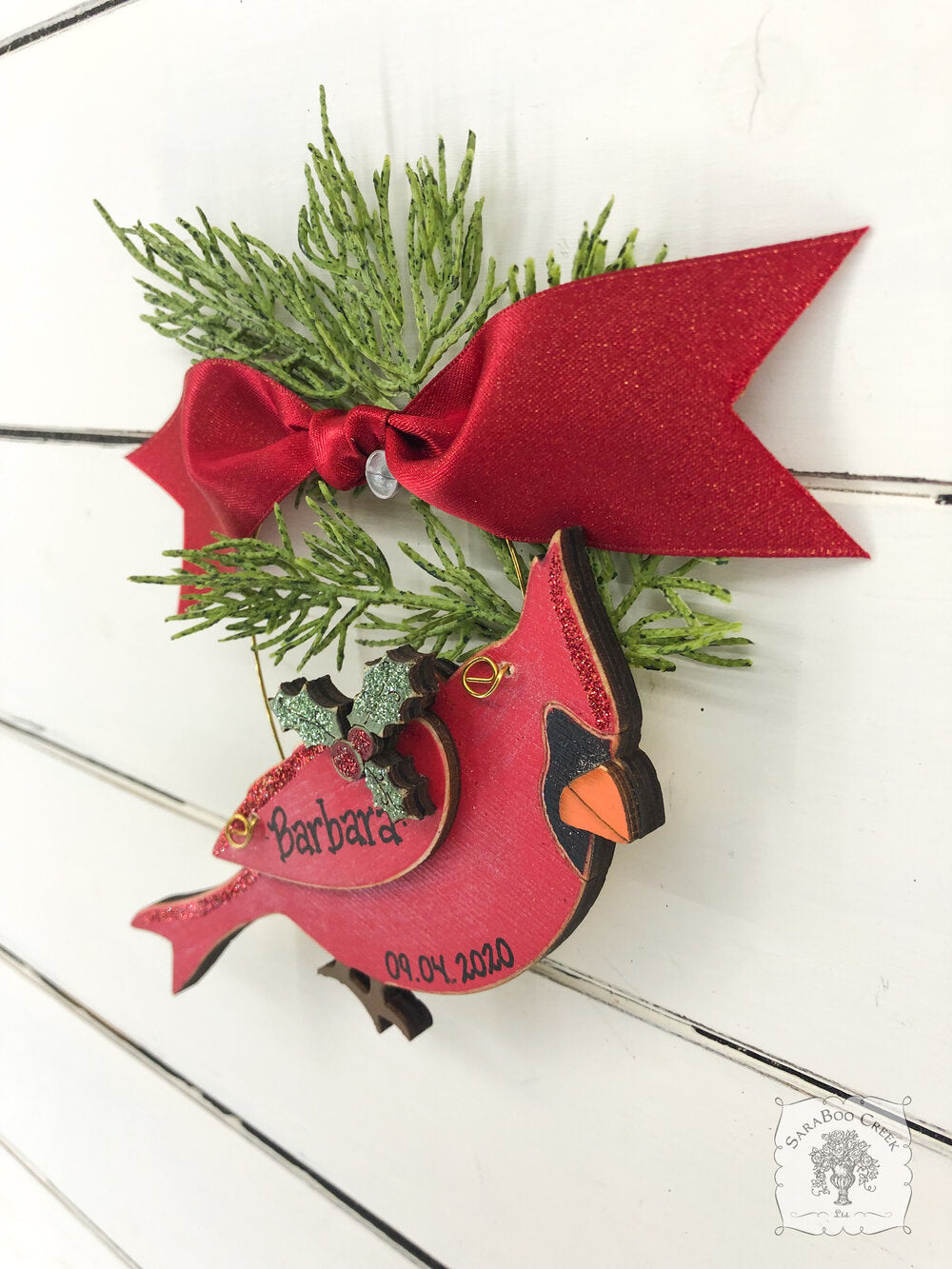 Cardinal Ornament - Personalized Cardinal Christmas Ornament, Handmade Wood Memorial Gift