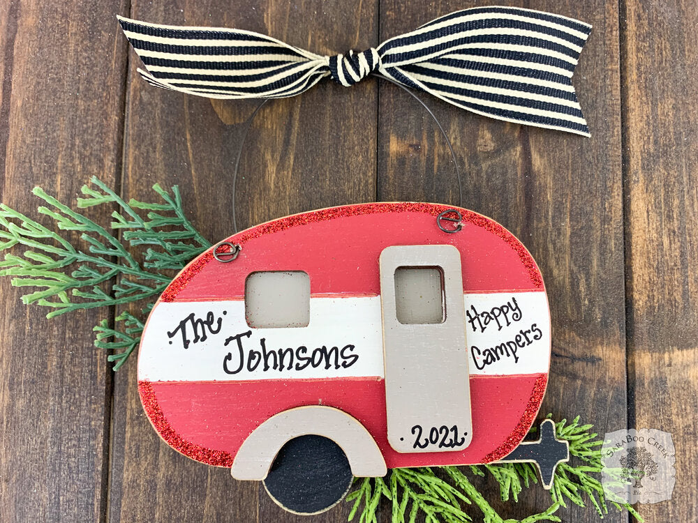 Camper Ornament - Personalized Vintage Style Camper Trailer Christmas Ornament, Camping Gift