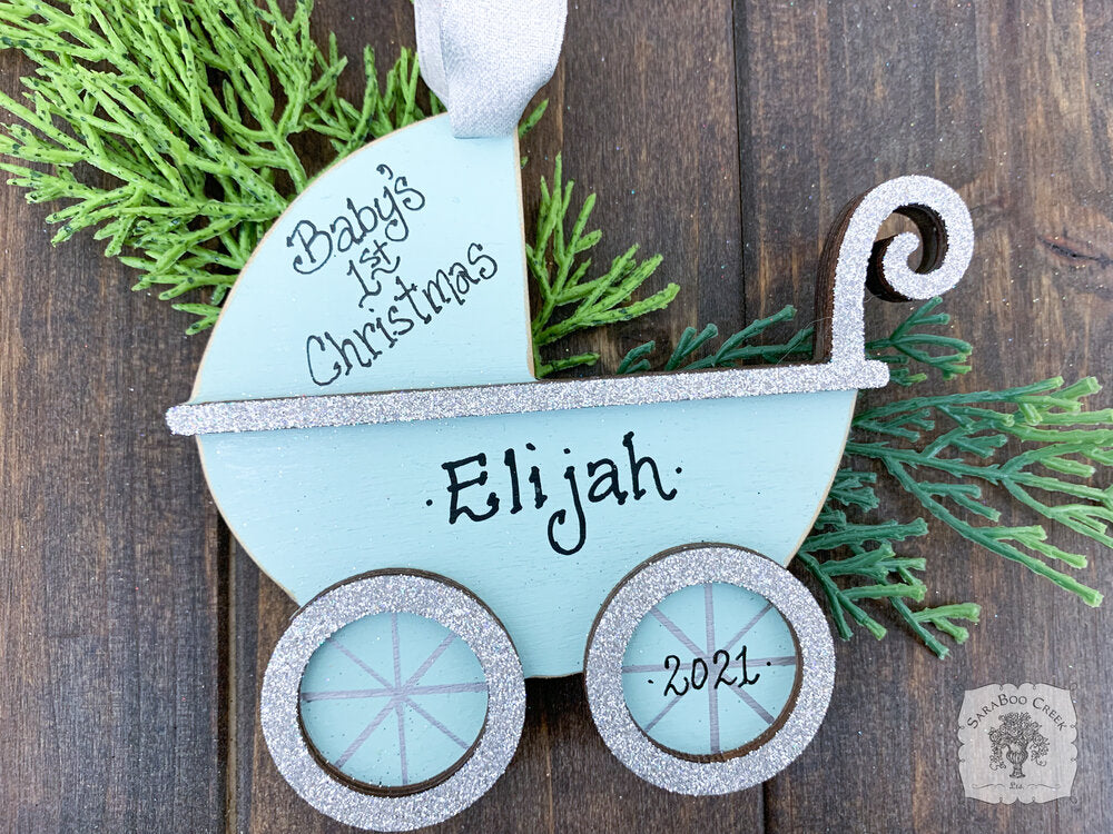 Baby Buggy / Stroller Ornament - Personalized Baby's First Christmas Ornament