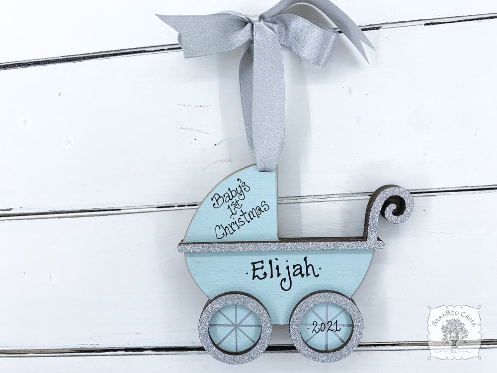 Baby Buggy / Stroller Ornament - Personalized Baby's First Christmas Ornament