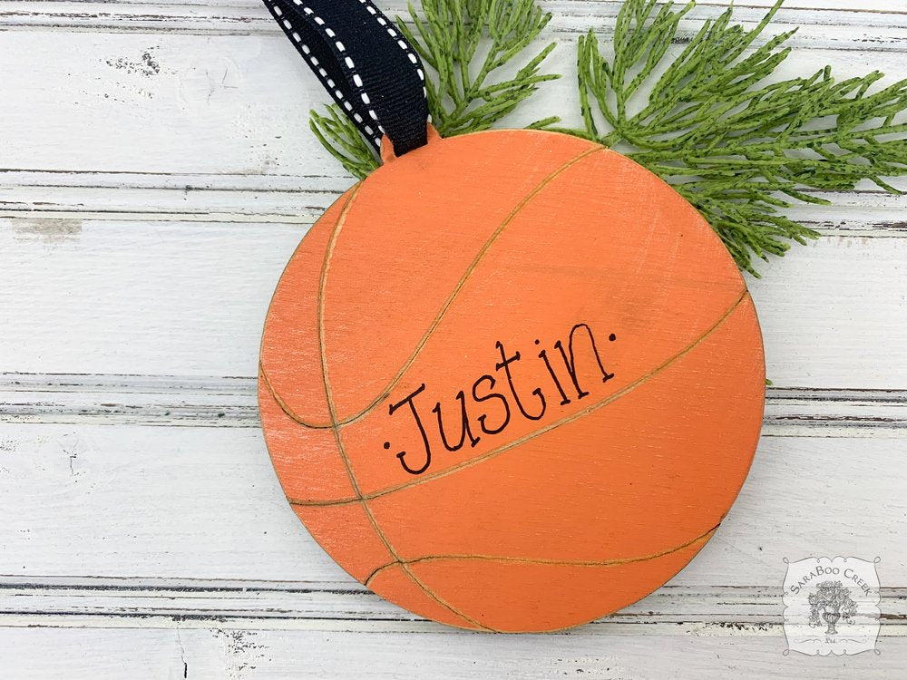 Basketball Ornament - Personalized Handmade Wood Basketball Ornament