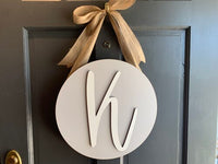 Round Initial Sign Hanging from Ribbon - Custom Initial & Colors