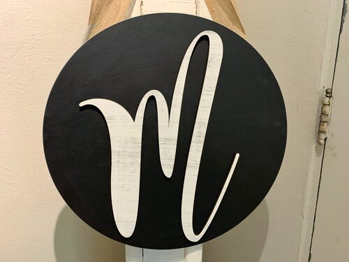 Round Initial Sign Hanging from Ribbon - Custom Initial & Colors