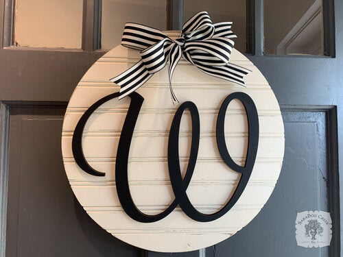 16" or 20" Round Sign with Initial; with or without Bow - Cute Front Door Hanger or Wall Decor