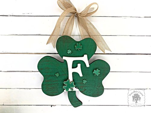 12" Rustic Shamrock Plaque Personalized with a Large Initial - Cute Irish Decor or St. Pats Door Sign