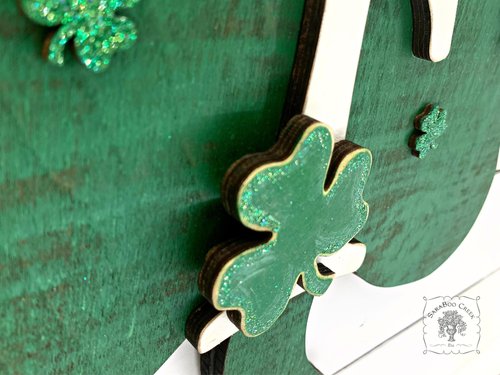 12" Rustic Shamrock Plaque Personalized with a Large Initial - Cute Irish Decor or St. Pats Door Sign