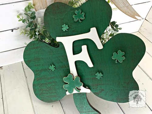 12" Rustic Shamrock Plaque Personalized with a Large Initial - Cute Irish Decor or St. Pats Door Sign