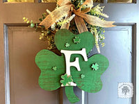 12" Rustic Shamrock Plaque Personalized with a Large Initial - Cute Irish Decor or St. Pats Door Sign