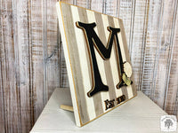 Striped Tabletop Plaque with Initial and Hydrangea Flower Decoration