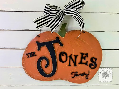 Minimalist Pumpkin Door Hanger Personalized with Family Last Name