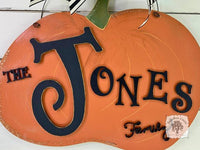 Minimalist Pumpkin Door Hanger Personalized with Family Last Name