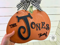 Minimalist Pumpkin Door Hanger Personalized with Family Last Name