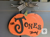 Minimalist Pumpkin Door Hanger Personalized with Family Last Name