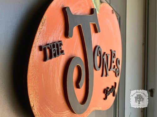 Minimalist Pumpkin Door Hanger Personalized with Family Last Name