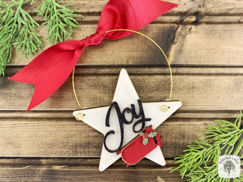 Holiday Star Ornament with Joy & Red Sled