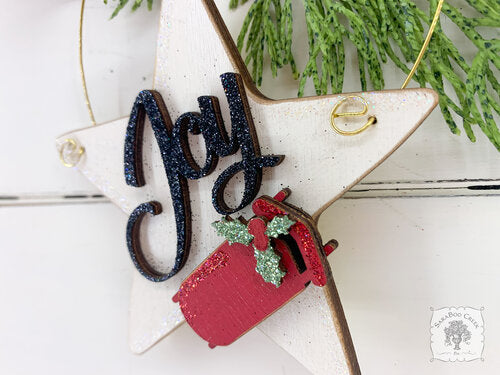 Holiday Star Ornament with Joy & Red Sled