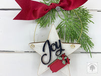 Holiday Star Ornament with Joy & Red Sled