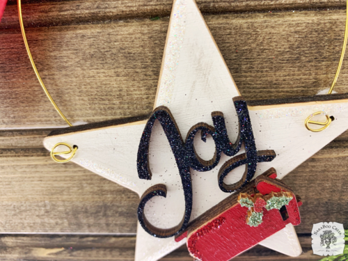 Holiday Star Ornament with Joy & Red Sled