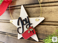 Holiday Star Ornament with Joy & Red Sled