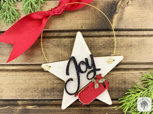 Holiday Star Ornament with Joy & Red Sled