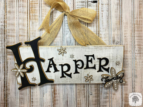 Rustic Plaque with Name and Hand Painted Flowers - Family Last Name or Girl's Room