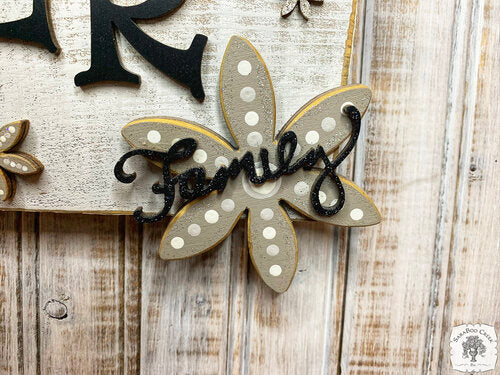 Rustic Plaque with Name and Hand Painted Flowers - Family Last Name or Girl's Room